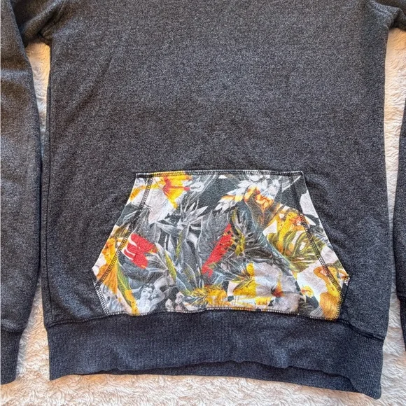 on the byas Dark Gray Hoodie Cardigan with Floral Pocket - Picture 2 of 11